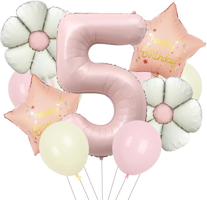 Daisy 5th Birthday Party Decorations Pink Balloon Number 5 Daisy Birthday Party Decorations for 5 Year Old Daisy Supplies (Pink 5th) image 3