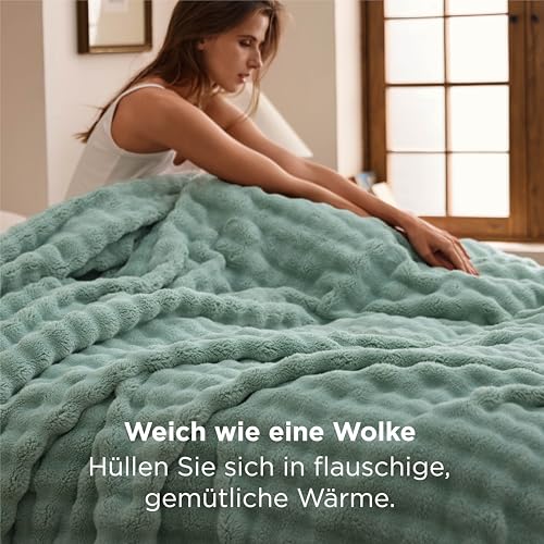 BEDSURE Kuscheldecke Flauschig Bubble Decke - Grün, 220x240 cm – Ansicht 2