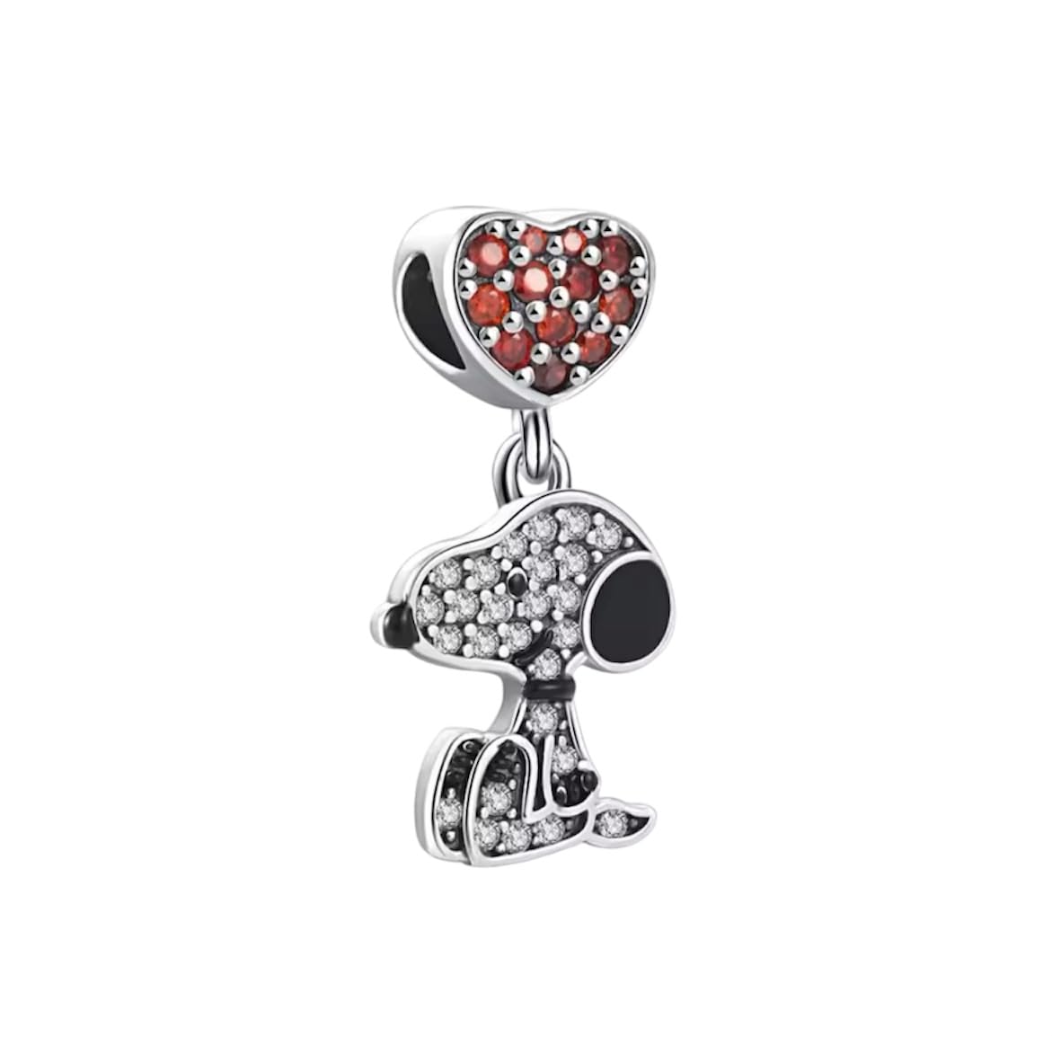 Abalorio Snoopy Corazón de plata de ley 925 compatible con Pandora 4