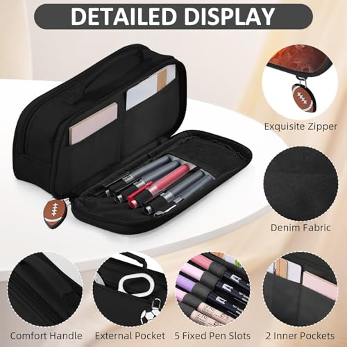 Image of American Football Pencil Case for Boys - Large Pencil Pouch for Boys with Zipper Compartments & Handle - Big Capacity Pen Organizer Box Bag for Kids Teens School Supplies