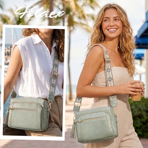 Image of Small Leather Crossbody Bags for Women Anti theft Purses and Handbag Shoulder Hangbag with Wide Strap Tassel