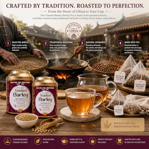 Image of Sancha Tea Boutique, Barley Herbal Tisane, 25 Pyramid Bags x 2, Caffeine-Free, Toasted & Nutty Aroma, Roasted Grain Infusion