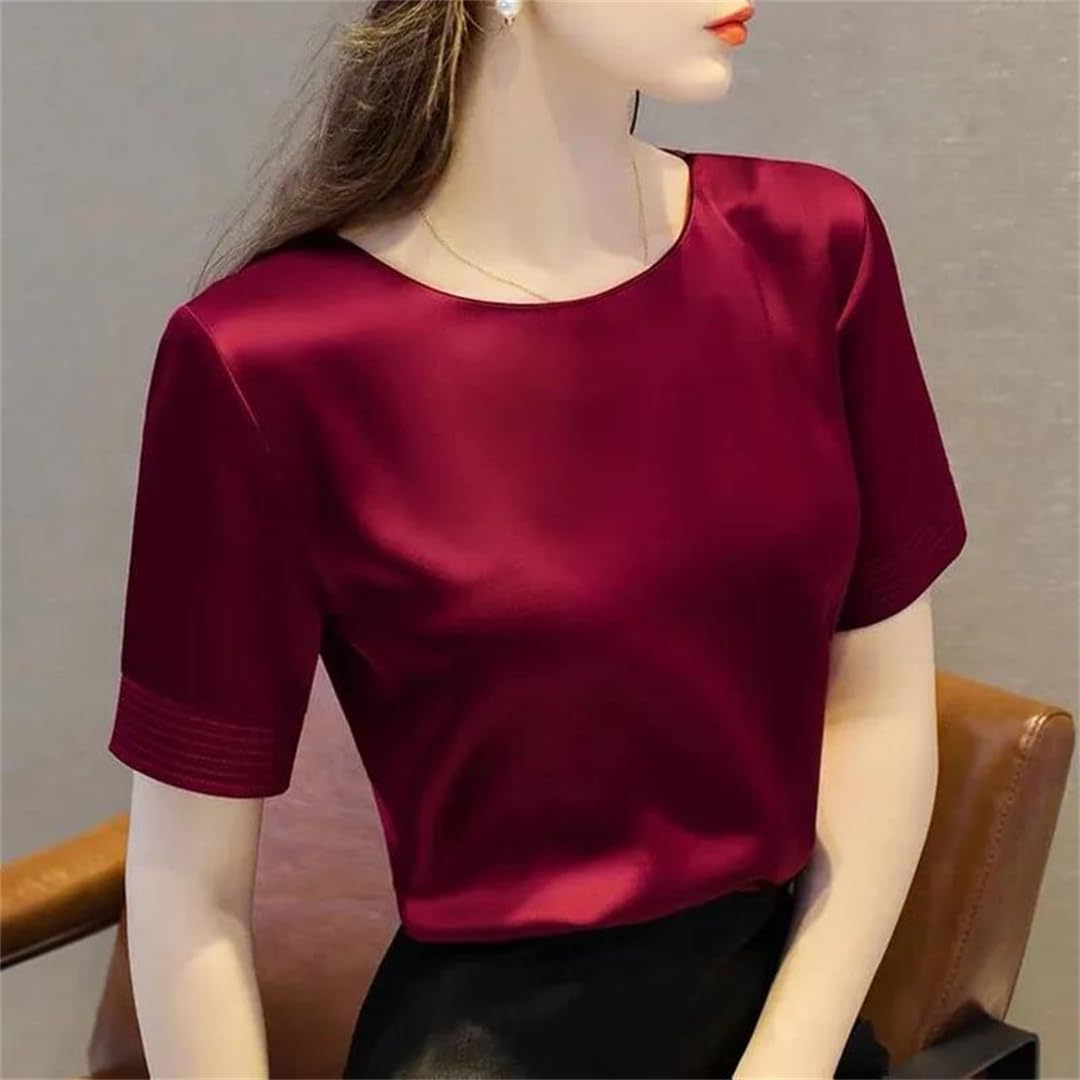 Donne Raso Tees Estate Casual Elegante Raso di Seta Camicetta Casual Elegante Coreano Top