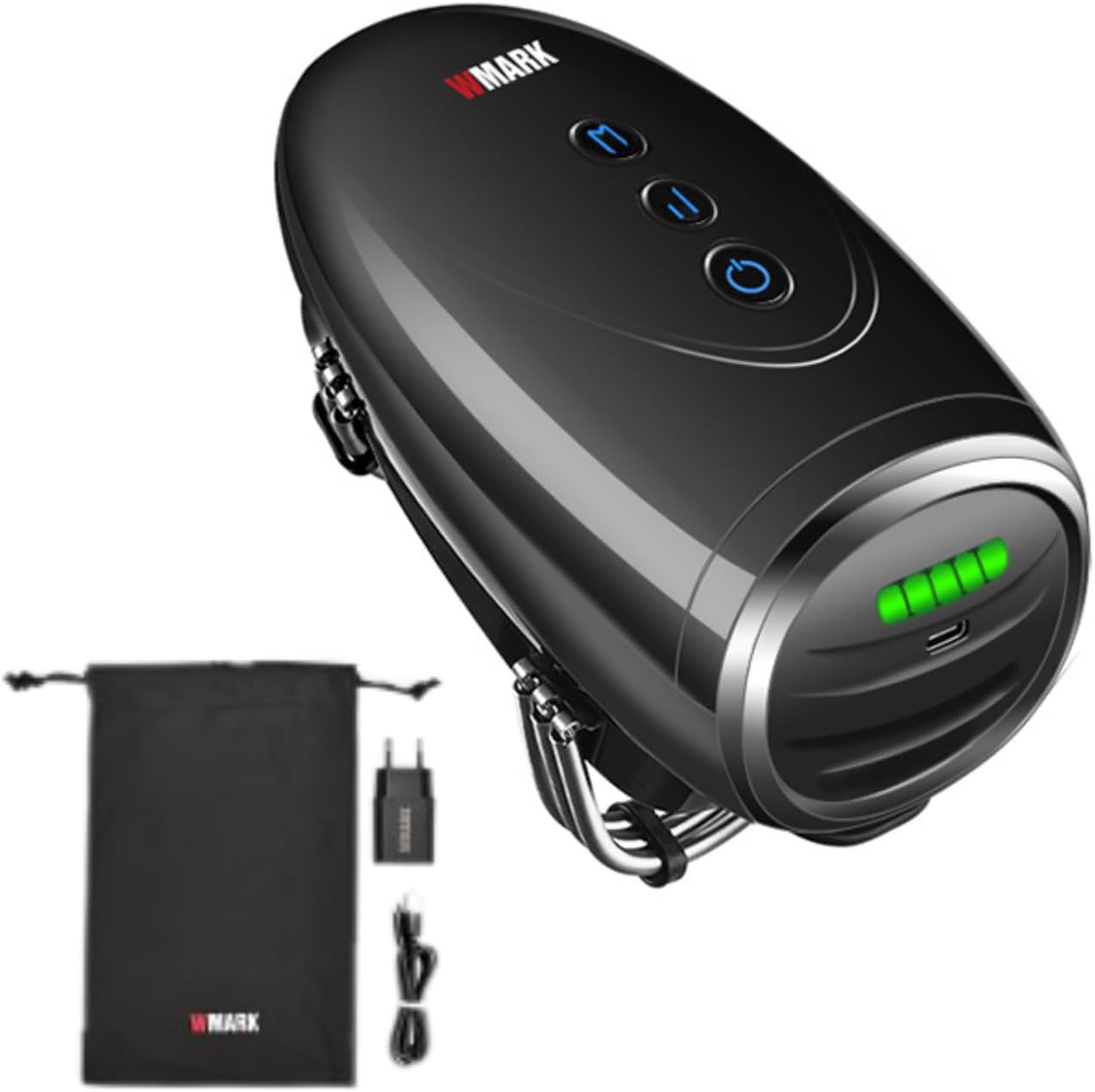 WMARK NG-SM001 Ultra Premium Cordless Salon Barber Home Handheld Massager, USB Charge Vibration for Neck/Legs/Hand/Face, 2 Massage Nodes, 2600 MAH, 13 Hrs Runtime, 15 Mins Timer, Black