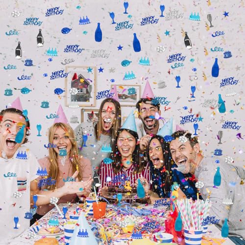 Image of Blue and Silver Happy Birthday Confetti, 3000 Pcs Birthday Cake Table Metallic Foil Confetti Party Table Decor for Party, Baby Shower, DIY Arts and Crafting
