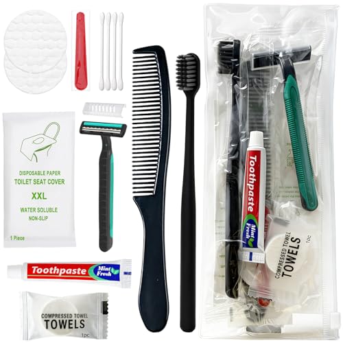 6 Sets Personal Hygiene Kit Bulk, Disposable Toothbrushes with Toothpaste, Comb, Shaving Razor, Face Towel, Cover, and Vanity Kit, Toiletry Kits Homeless Bulk Supplies for Women, Men, Travel, Homeless