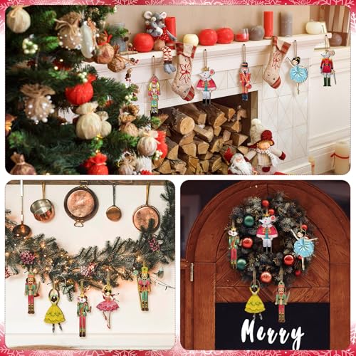 Vercraft 50 Pcs Christmas Nutcracker Wooden Ornaments Christmas Nutcracker Tree Hanging Decoration Mini Girls Princess Ballet Mouse King Figure with Ropes for Xmas Tree Home Decor(Pink,Classic) by Vercraft - Image 6