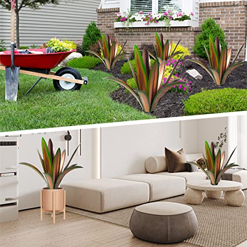 Image of TOMBABY Enlarge Thickened Wind Resistant Metal Agave Garden Art Metal Plant Country Garden Sculpture Statue Outdoor Decoration Agave Metal Plant Courtyard Lawn Ornament Gift (2, 12 Leaves Green)