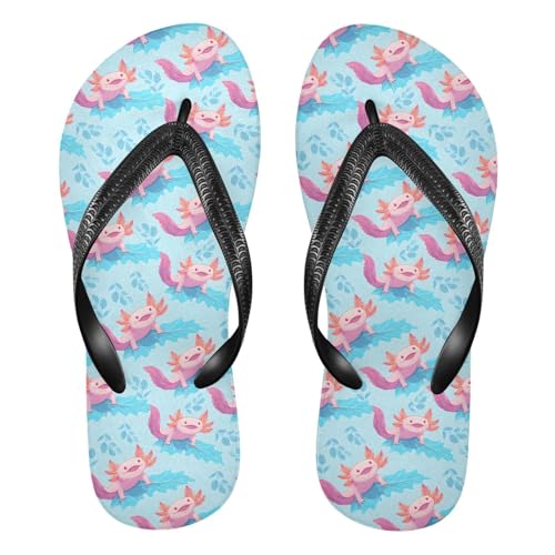 ALAZA Cute Childish Pink Axolotl Flip Flops for Women Fashion Beach Slippers Comfort Mens Flip Flops Non-Slip Rubber Shower Slippers Sandal for Hotel Travel Sport,XS