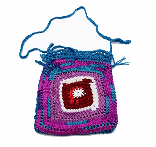 Sac en laine pour femme Quipo, sac à bandoulière tricoté main et sac crochet coloré 30 cm