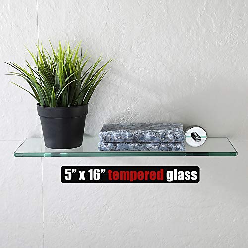 Jqk Bathroom Glass Shelf Chrome, Tempered Glass Shower Storage 16 By 5 Inches, 304 Stainless Steel Polished Chrome Wall Mount, Tgs101-Ch #TOP3