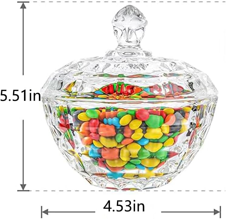 Glass Candy Dish with Lid Decorative Covered Food Storage Organization Clear Sugar Bowl Container Crystal Glass Candy Jar for Home Kitchen Party - Image 6