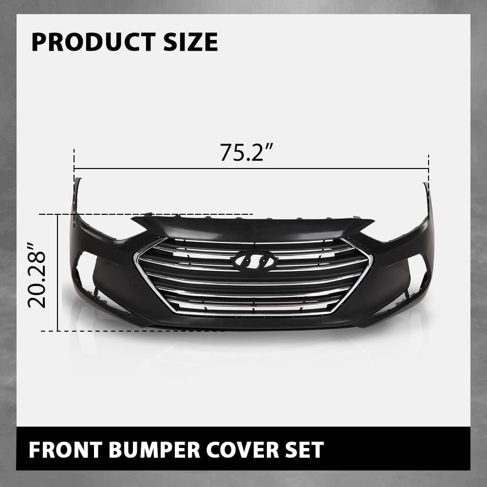 G-PLUS Front Bumper Cover Grille Set Compatible with Hyundai Elantra 2017-2018