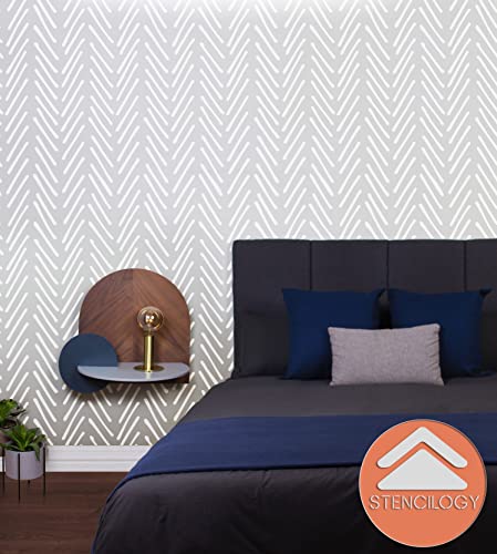Stencilogy® / Volga - 24" X 36" Xl Wall Stencil, Herringbone Hand Drawn, Large Allover Wall Stencils For Painting, Stencils For Walls, Minimal Stencil Pattern #TOP3