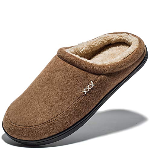 Image of NewDenBer Men's Warm Memory Foam Suede Plush Fleece Lined Slip on Indoor Outdoor Clog House Slippers