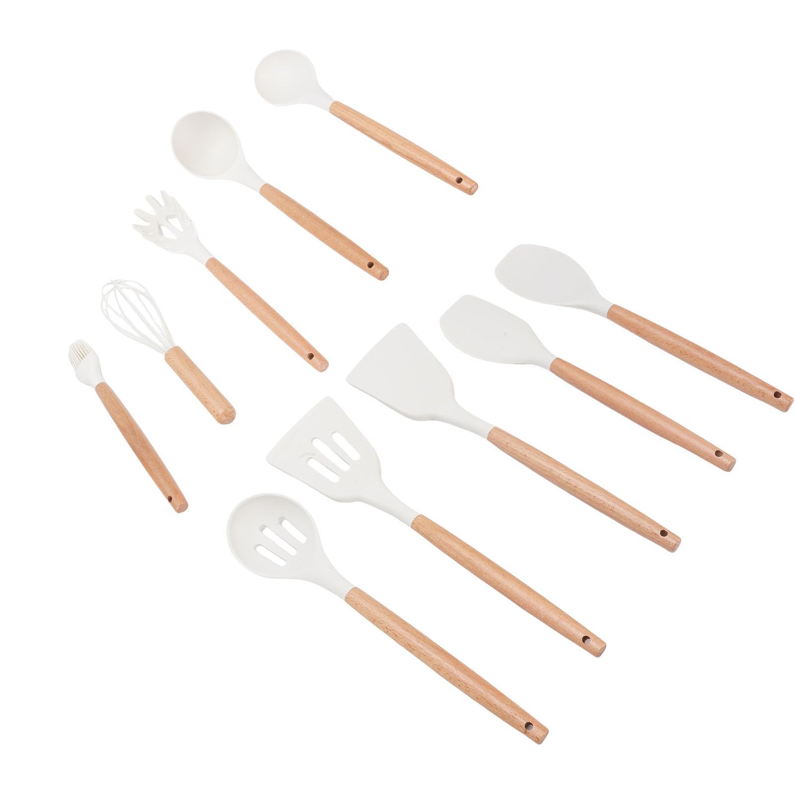 Ensemble d'Ustensiles de Cuisine en Silicone, 12 Pièces, Ustensiles de Cuisine Antiadhésifs Résistants à la Chaleur avec Manche en Bois, Ensemble de Spatules en Silicone Souple pour