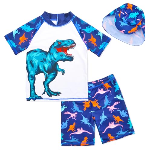 Image of Boys Two Piece Rash Guard Swimsuits Kids Short Sleeve Swimwear Sets Bathing Suit with Sun Hat for 2-6 Years
