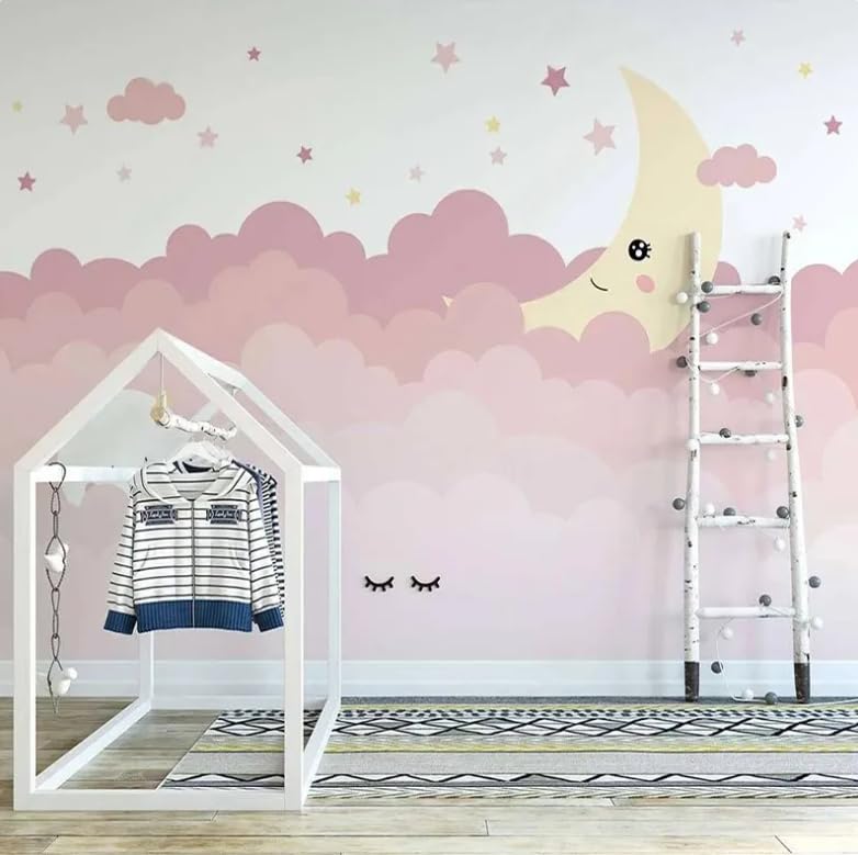 Papier peint ciel étoilé et lune pour chambre de bébé nordique
