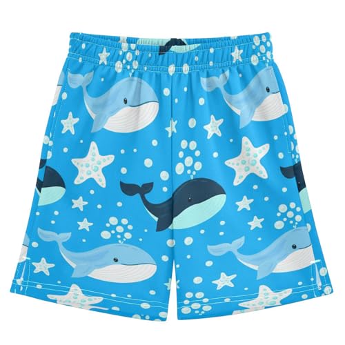 J JOYSAY Cartoon Whale Starfish Boys Athletic Shorts Kids Youth Casual Shotrs with Elastic Waistband Pockets