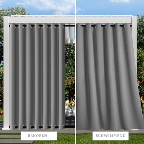 YedZen Outdoor Curtains with Grommet (Top&Bottom), 1 Panel 100"x84"/254x213cm (WxL) Grey Curtains Waterproof Thermal Insulated Blackout Privacy Curtain for Gazebo Pergola Porch Pool Garden Patio - Image 5
