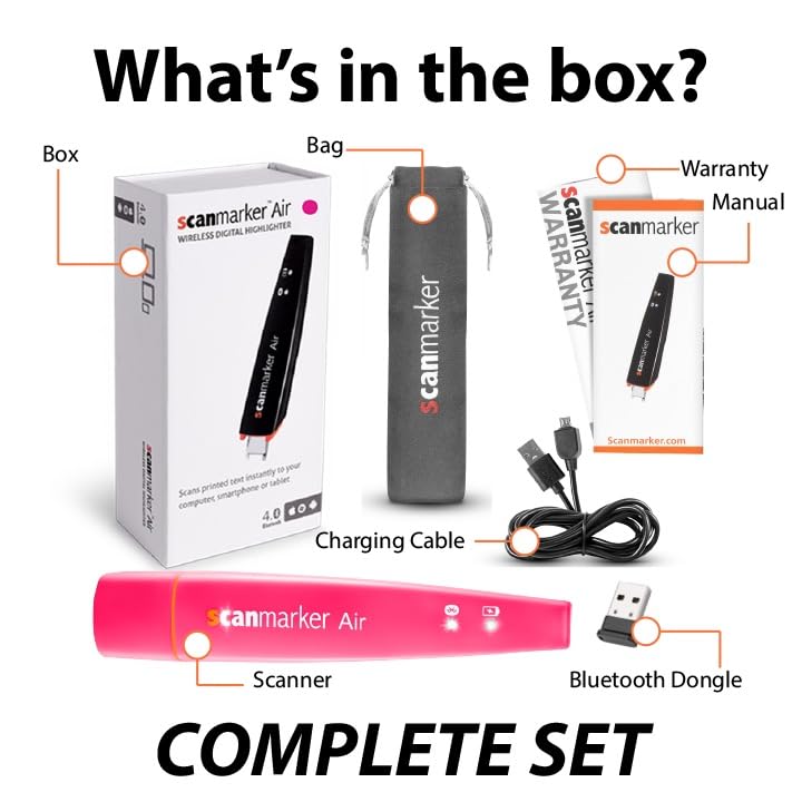 Image of Scanmarker Air Pen Scanner - OCR Digital Highlighter and Reader - Wireless (Pink, Scanmarker Air)
