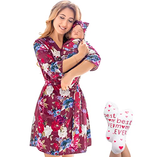 Image of Mommy and Me Robe and Swaddle Set | Maternity Robe Matching Baby Girl, Boy