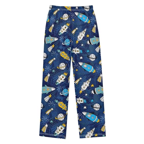 ZZXXB Space Rocket Planet Print Boys Long Pants Soft Trousers Elastic Waist Kids Lounge Bottoms with Pockets S-XL