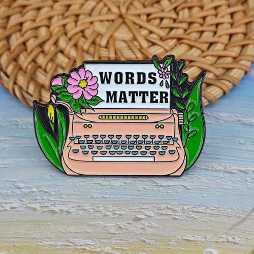 Image of Typewriter Enamel Pin, Floral Brooch, Writer Book Novel Lapel Pin for Backpack, Jewelry Gift