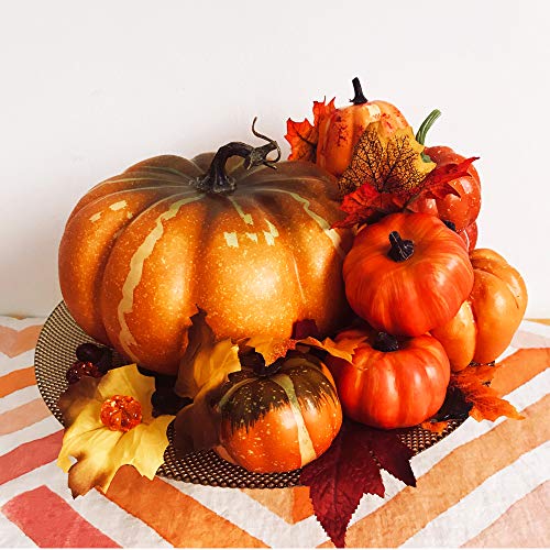 image for Winlyn Package of 8 Pieces Assorted Orange Artificial Pumpkins Fall Pa