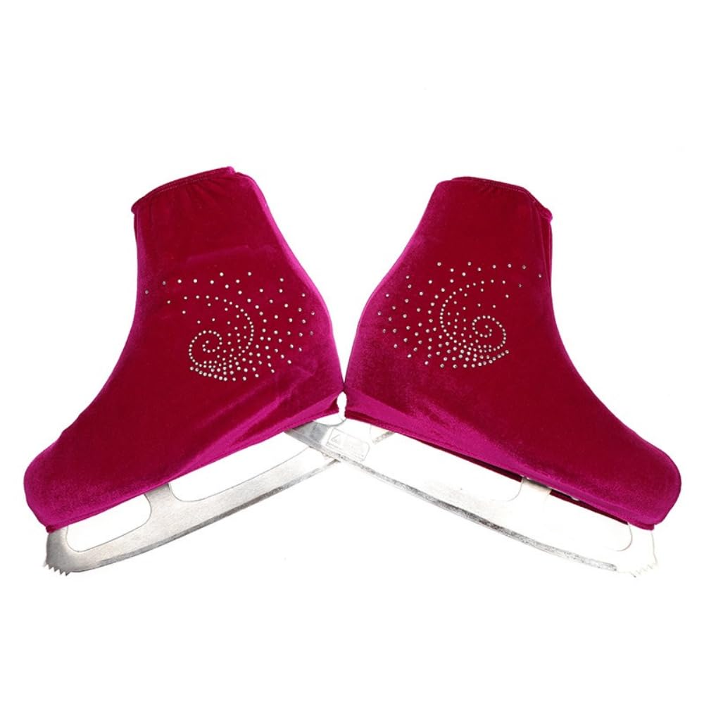 Blausky 1 Pair Unisex Velvet Skates Covers, Figure Skating Shoe Covers with Rhinestones, Cover Socks, Tear-Resistant & Elastic Cover for Inline Skates, Roller Skates and Ice Skates, Purple Red, M (33