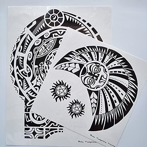 Extra Large Temporary Tattoo Similar The Rock Arm Chest Big Fake Tattoos Sticker, Black Tribal Shark Totem Tattoos, Small Temporary Face Tattoos Set For Men's Rave Party Makeup, 6-Sheet #TOP4