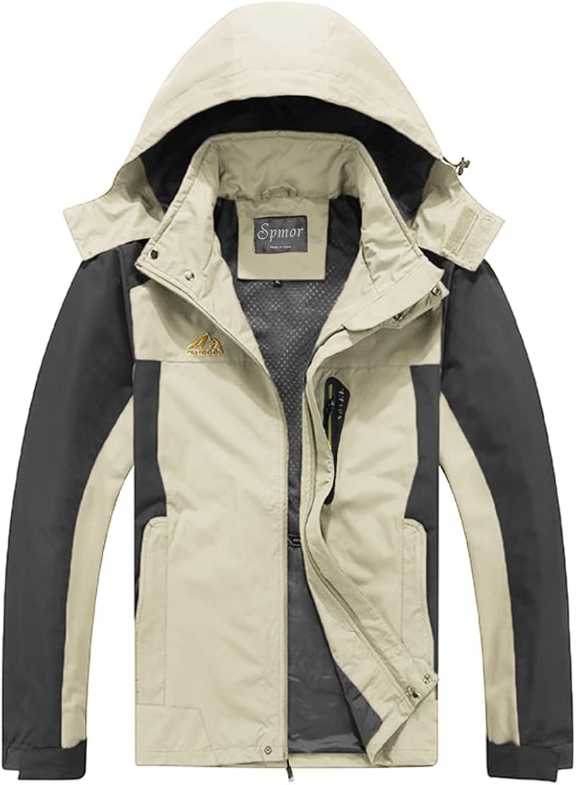 Spmor Men's Outdoor Sports Hooded Windproof Jacket Waterproof Rain Coat