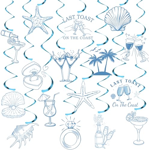20Pcs Coastal Beach Theme Hanging Swirls for Last Toast on The Coast Bachelorette Decorations Beach Bachelorette Party Hanging Streamer Decorations for Coast Bridal Shower Bachelorette Supplies