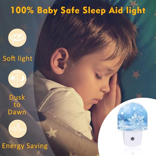 Image of Snowflakes On Snow Night Light for Kids,Christmas Winter Snowflakes Night Light Plug in with Dusk to Dawn Sensor,0.5w Energy Saving Nightlight for Hallway Stairway Kitchen Bedroom