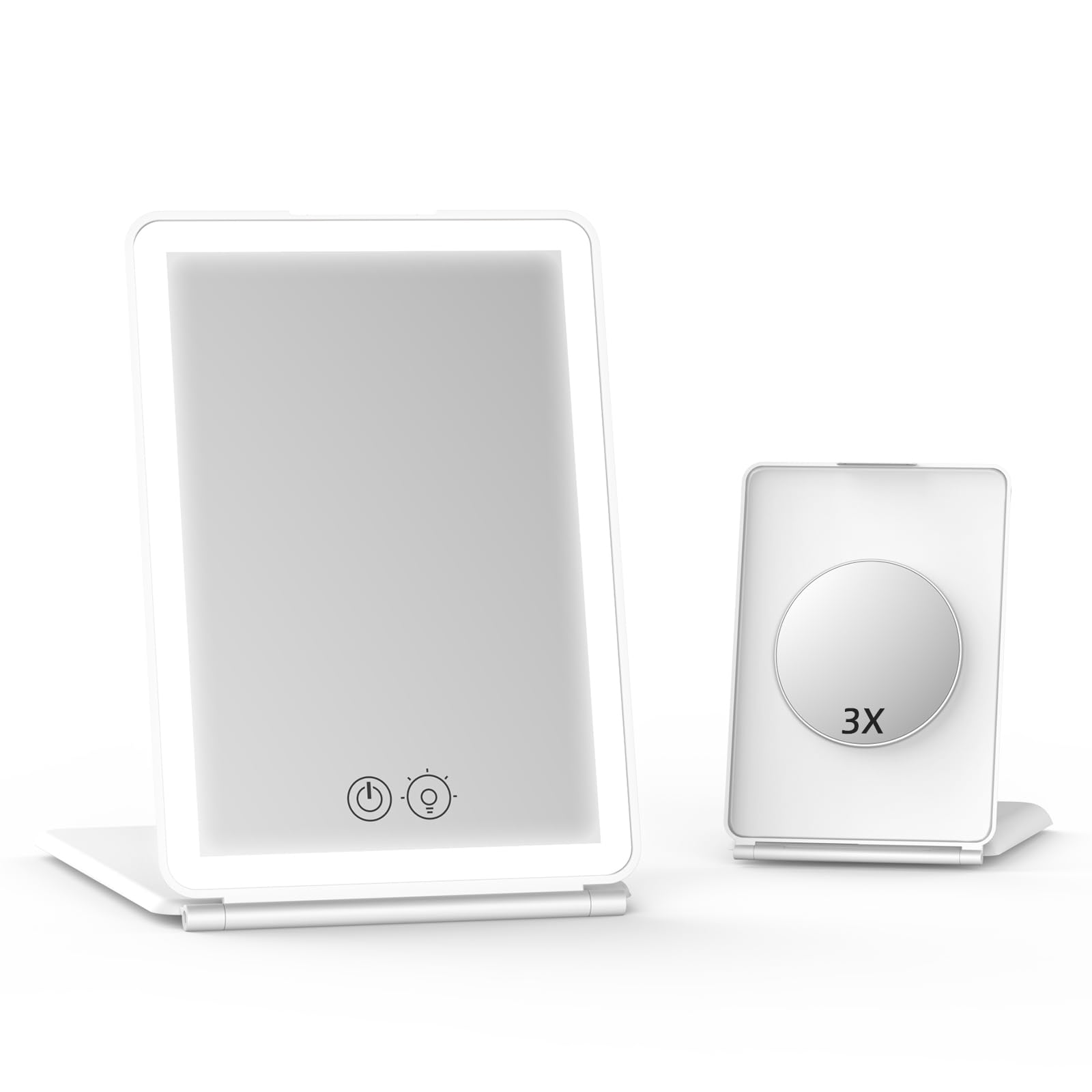 Makeup Mirror,1X&3X Magnifying Lighted Vanity Mirror with 3 Color Setting Modes&Dimmable Touch Screen,Portable,Foldable for Women (White)