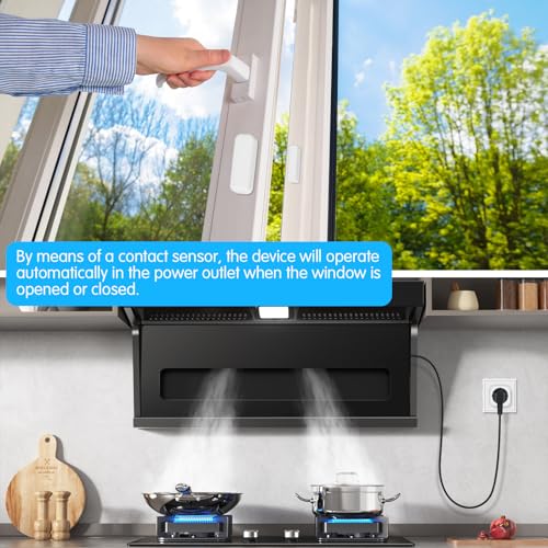 Fensterkontaktschalter für Dunstabzugshaube,Window Contact Switch Fensterkontaktschalter mit Funksteckdose und Kompakt Magnetischer Fensterschalter Dunstabzugshaube für Dunstabzugshaube,Kaminen,Garage