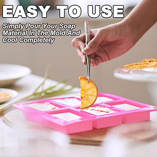 Lerykin 2 Pack Silicone Soap Molds, 6 Cavities Rectangle Silicone Soap Molds, Great For Homemade Craft Soap Mold, Chocolate Mold, Cake Mold ＆ Ice Cube Tray - Just Pop Out（Pink） #TOP2