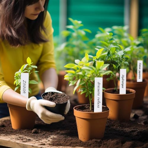 Image of HASTHIP 100Pcs Plant Labels, White PVC Plant Labels, Garden Tags, 4 inch Waterproof Garden Markers for Writing, Insert in Nursery Tags for Seedlings, Pots & Outdoor Plants