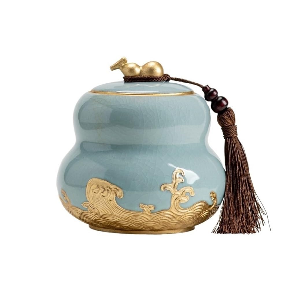 CHENGAIJIAN Tea Canister Airtight Lid Ceramic Tea Canister Kichen Storage Container For Coffee Sugar, Nuts, Herb, Spice(Light blue)