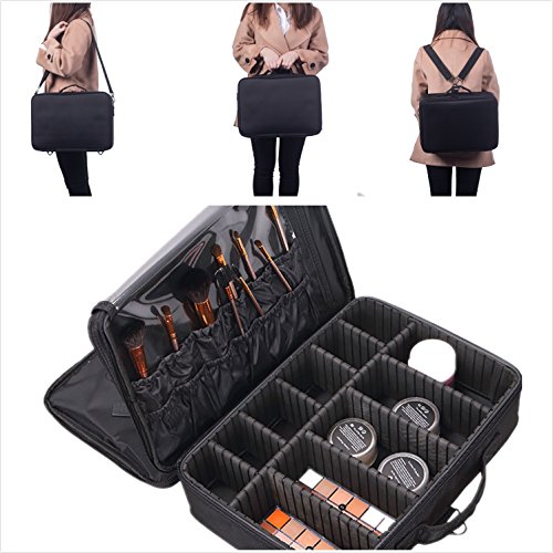 Topwigy Professional Makeup Bag Handing Clothing 3 Layers Multifunctional Travel Toiletry Cosmetic Case Portable Makeup Storage Shoulder Beauty Bag (Black)