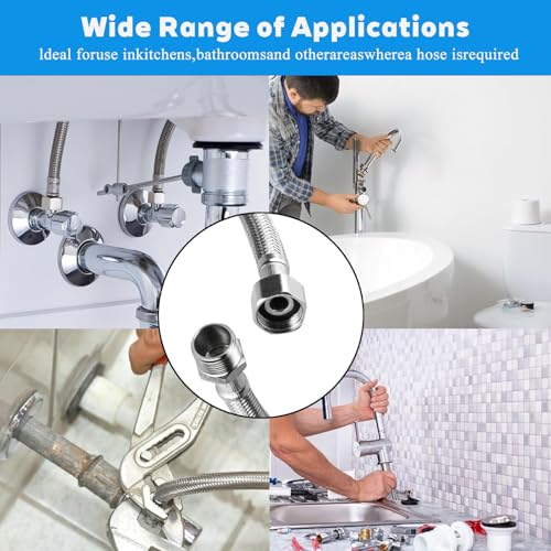 4 Stück Flexschlauch 3/8, 304 Edelstahl Flexschläuche (10 cm und 20 cm), Panzerschlauch 3/8 Zoll mit Überwurf und Außengewinde, Flexibler Schlauch für Wasserhahn, Waschmaschine, Duschkopf, Toilette