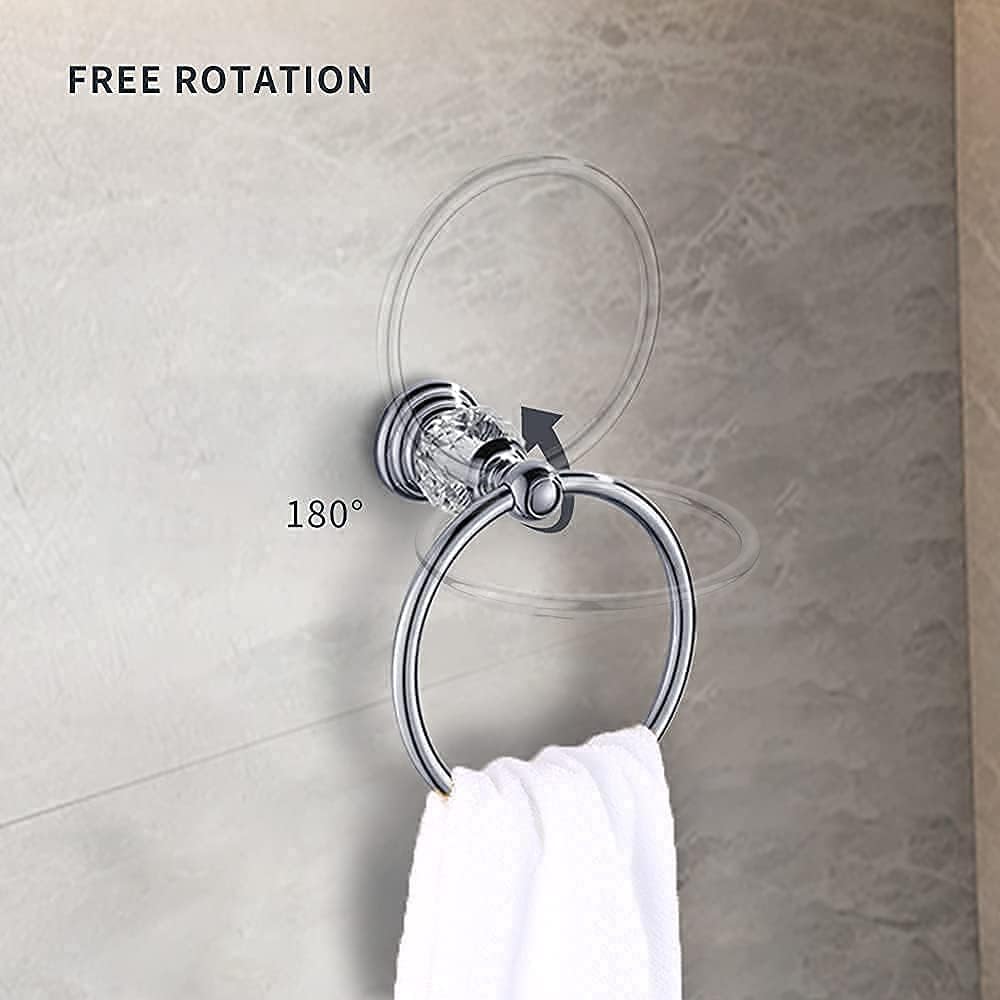 BATHSIR Chrome Towel Bar Towel Ring, Crystal Hand Towel Holder Bathroom Accessories Wall Mounted