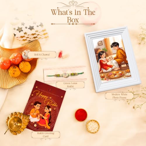 Image of Art Street Table Rectangular Photo Frame with Lotus Floral Rakhi, Plexi Glass, Engineered Wood Step Photo Frame for Home and Office Decoration Tabletop (White, Size- 4x6 Inch)