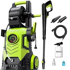 Hochdruckreiniger verstellbar 100-200 bar, 280-500 l/h, Abdeckung 60 m²/h, mit Touchscreen 8 Stufen, Höhe 86 Zentimeter, Schaumkanone und verstellbaren Düsen, Power-Washer für Autos Zäune Einfahrten