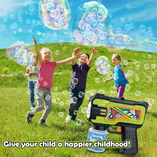 Image of Bubble Gun Machine for Kids, Automatic Bubble Maker with Lights and Solution Bottle, for Toddlers, Birthday, Holiday & Outdoor Play