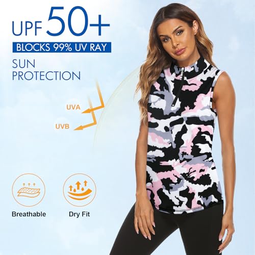 Image of Koscacy Women's Sleeveless Golf Tennis Polo Shirts Zip Up Dry Fit Workout Tank Tops Athletic Shirt