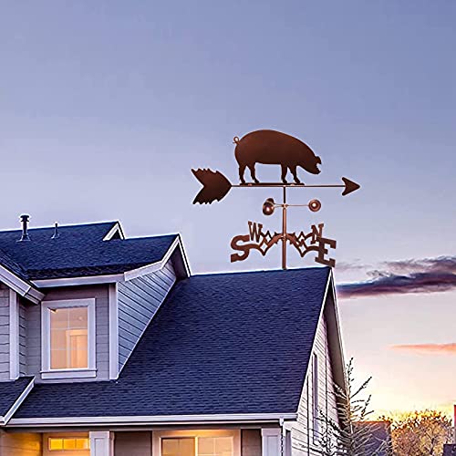 Laumoe Exquisite Pig Weathervane Wind Blown Weathervane With Wind Direction Indicator, Outdoor Metal Bracket Weather Vane, Wind Vane Garden Courtyard Decoration Professionnel Measuring Tool #TOP5