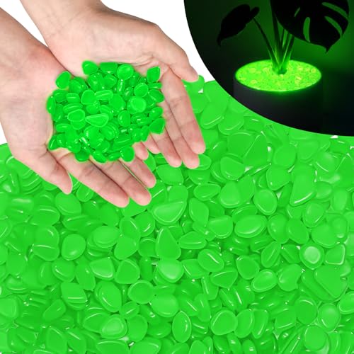 PoYang 500pcs Glow in The Dark Rocks Outdoor Decor, Green, 0.6 lbs/Bag