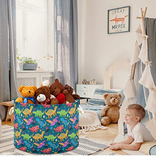 Image of visesunny Colorful Dinosaur Nursery Hamper Basket Clothes Toy Storage Organizer Bin Box Collapsible Laundry Bag for Kid Room,Playroom,Bathroom,Living Room,Dorm