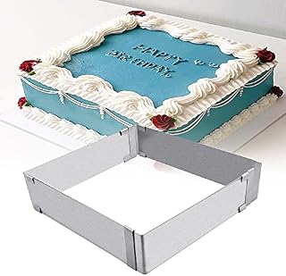 BUENTYA Adjustable Cake Mould Rectangular Baking Cake Tin Stainless Steel Mousse Cake Mold Square Cake Ring Cutter Baking Frame Kit for Making Various Square Cakes, Max 28cm*28cm*5cm,Silver